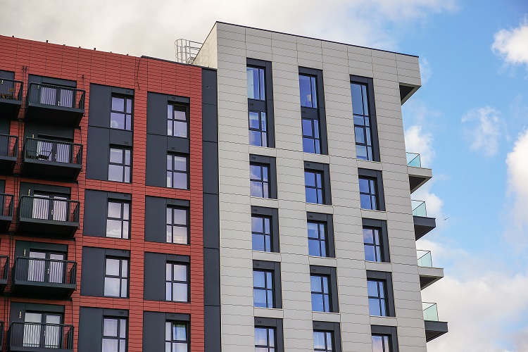 Block of new build, flats with cladding, high rise appartments